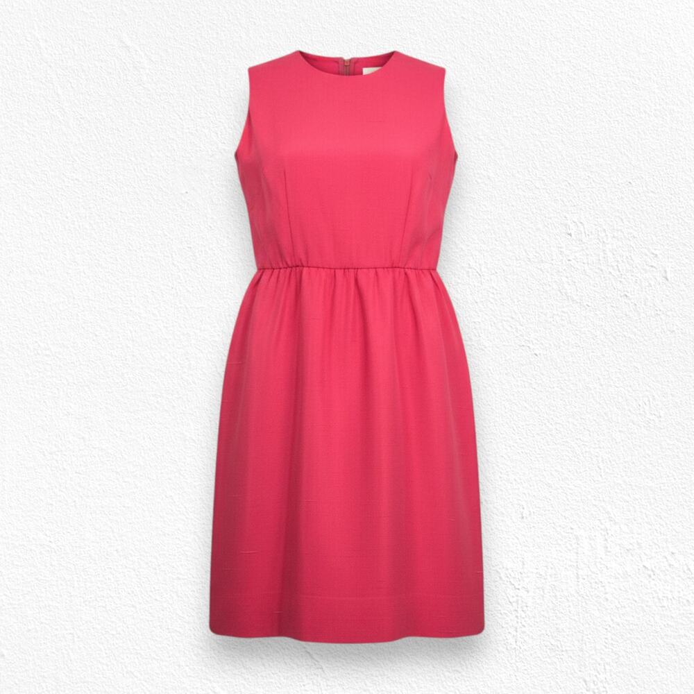 Vintage 1960s Red Silk Shantung Mod Sleeveless Knee Length Sheath Dress Size 6
